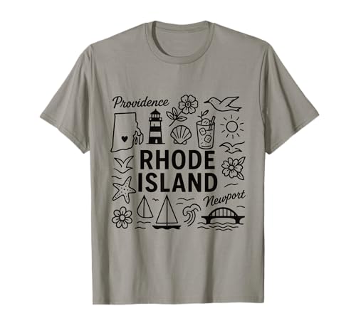 Rhode Island USA State Symbols Vintage Souvenir Cute Doodle T-Shirt
