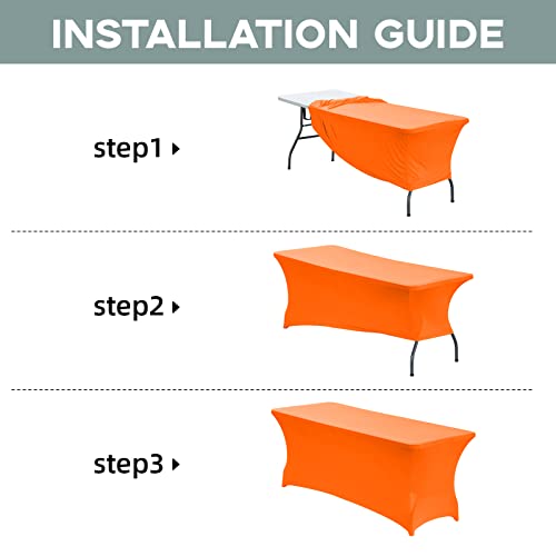 CWK 6FT Waterproof Stretch Spandex Table Cover for Rectangular Tables - Elastic Fitted Tablecloth for Folding Tables,Wrinkle Resistant Table Cloth for Parties, Weddings,Banquets & Events(Light Orange) by CWK - Image 5