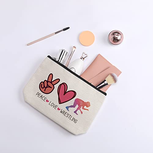 kdxpbpz Inspirational Gifts for Women Wrestling Gifts for Women Wrestler Makeup Bag for Wrestler Athlete Fans Wrestling Coach Mom Gifts for Women Peace Love Wrestling Gifts for Women Her Sister