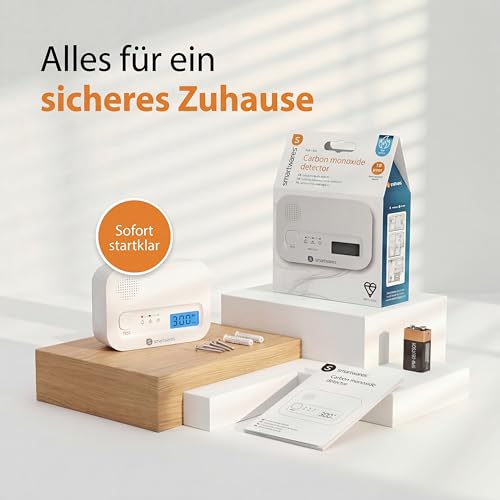 Smartwares Kohlenmonoxid melder, 10 Jahre Sensor, 1.5 Testsieger Wertung, mit Display und Testknopf - FGA-13041