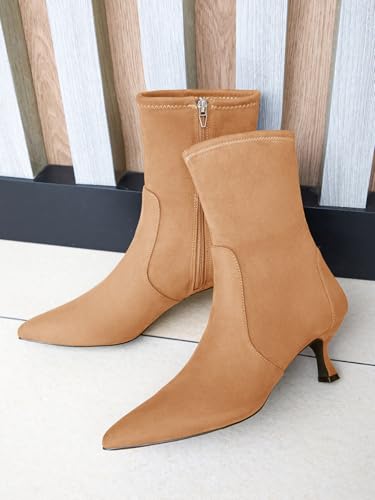 Coutgo Womens Low Kitten Heel Ankle Boots Pointed Toe Booties Side Zipper Fall Shoes3