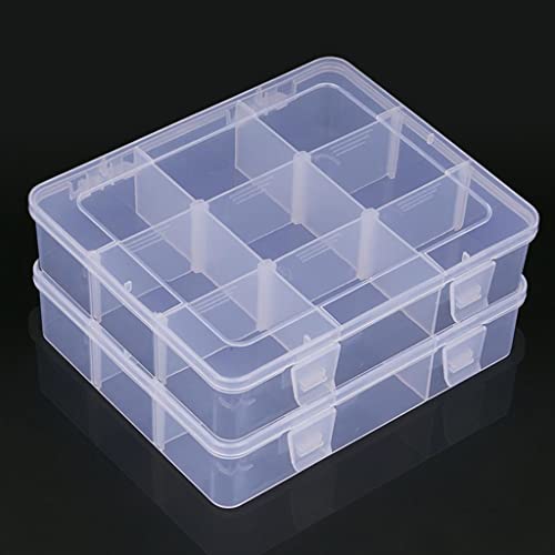 Image of 2 Pcs 9 Grids Clear Organizer Box Plastic Storage Container with Adjustable Dividers for Electronics Jewelry Beads Art DIY Crafts Fishing Small Parts