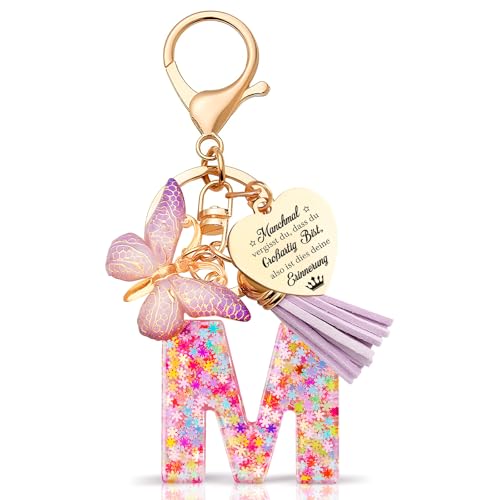 Anruzon Schlüsselanhänger Mädchen - Buchstabe Schlüssel - Anhänger Schmetterling Schlüsselanhänger - Weihnachten - Einschulung Geschenk - Keychain Geschenk für Kinder, Mädchen, Frauen