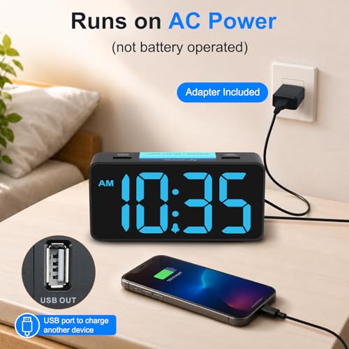 Image of DreamSky Small Digital Alarm Clock with Night Light for Kids Bedroom | RGB Desk Clock with Large Numbers for Teens Boys, Brightness Dimmer, Adjustable Alarm Volume, USB Port, USB-C Adapter Powered