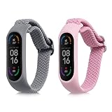 kwmobile Pulsera compatible con Xiaomi Mi Smart Band 6 / Mi Band 6 / Band 5 correa - 2x Correas de nailon trenzado - Tamaño ajustable - gris/rosado suave