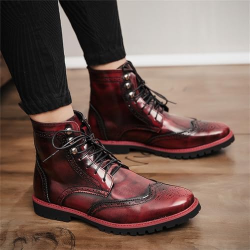 Men's Brogue Leather Boots - Wingtip Design