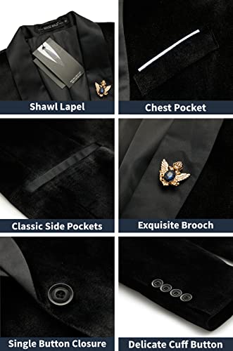 Mage Male Men's Velvet Slim Fit Suit Blazer Jacket Shawl Lapel One Button Dinner Prom Wedding Tuxedo Black #TOP10