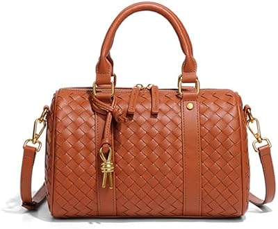 Woven Crossbody Bags for Women Leather Boston Bag Woven Barrel Purse Designer Satchel Handbags Top H...