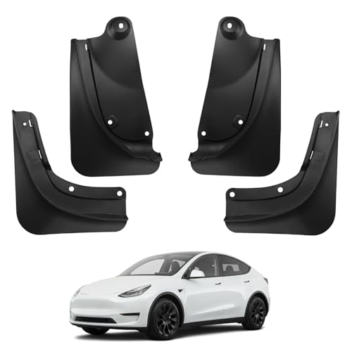 BASENOR 2024-2020 Tesla Model Y Mud Flaps Splash Guards Vehicle Sediment Protection No Drilling No Tape Mudflaps Tire Protector Mudflaps All Weather Tesla Exterior Accessories (Set of 4) by BASENOR - Used condition - US$32.53