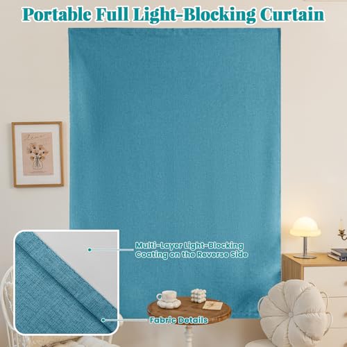 Image of 100% Blackout Adhesive Blackout Curtains- Self Stick Shades Window Blinds Curtains No Rod Needed Easy to Hang Curtain, Use for Bedroom, Kitchen, Home Office, W52 x L84 inch, 1 Panel, Stone Blue