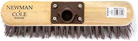 Newman and Cole 12" Wooden Broom Head with Synthetic Hard PVC Bristle - Replacement Broom Head for Outdoor Garden Floor Yard Brush Sweeping - Wood Brush Sweeper Head Fitted Fixing Bracket Connector