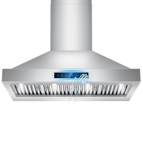 48 inch Outdoor Wall Mount Range Hood, 1600 CFM with 6-Speed Gesture Sensing & Touch Control, Stainless Steel Ducted Kitchen Stove Vent Hoods with 4 L