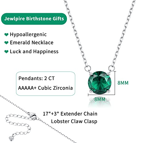 Jewlpire 18K Gold Diamond Necklaces For Women 2 Carat (8Mm) Cz Birthstone Dainty Silver Necklace For Women, Christmas, Birthday Jewelry Gift For Women Wife-Emerald thumb #3