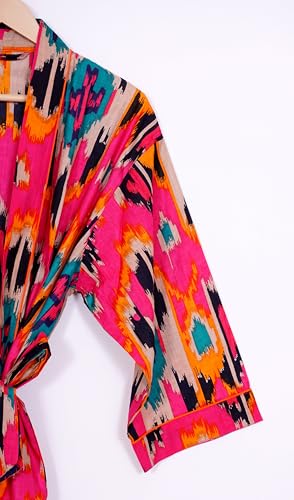 Image of Pure 100% Cotton Robe For Womens Bathrobe Dressing Gown Long sleepwear Free Size Kimono