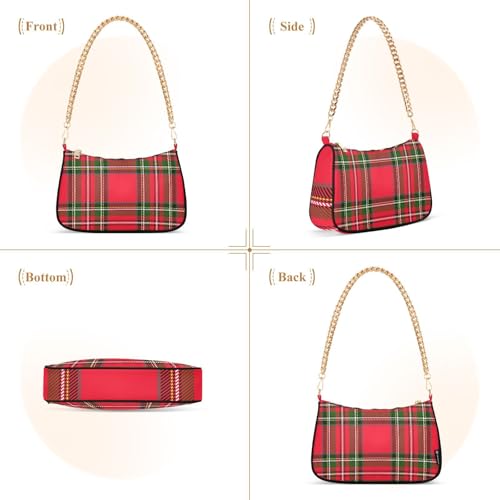 OTVEE Xmas Red and Green Plaid Shoulder Bag for Women Small Handbag with Zipper Closure Purse for Women2