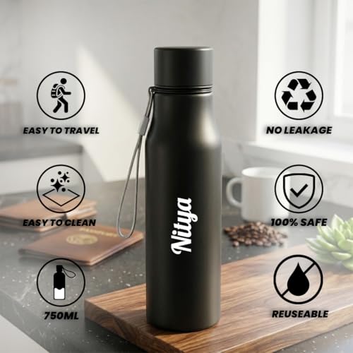 Image of Giftana Personalized Name Water Bottle 750ml, Birthday Gifts (Black 3)