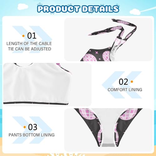 Image of Pink Groovy Disco Ball Girls Two Piece Tankini Swimsuit Summer Swimwear 9-10T Girls Swimsuit