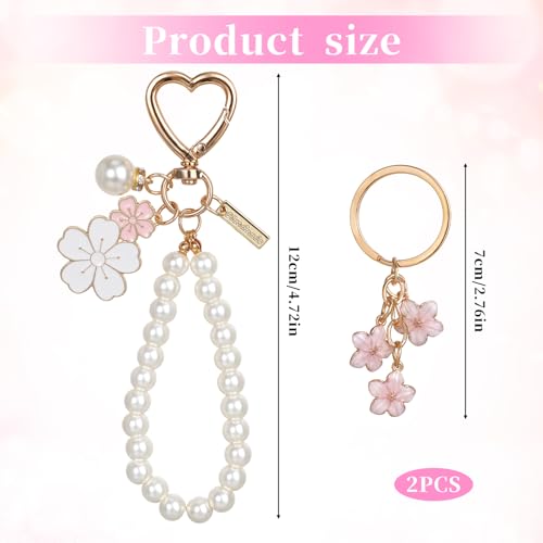 2 Pcs Cute Pearl Keychains for Women, Flower Keychain Kit Imitation Pearl Chain Key Chain Golden Car Key Chain Flower Keychain Charm for Girls Purse Bag Accessories - Image 3