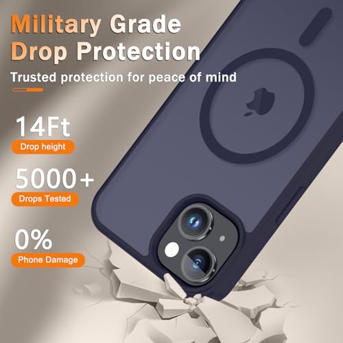 Image of for iPhone 15 Plus Case, iPhone 14 Plus Case, Matte Magnetic Phone Cover with 1 Screen Protector [Support for MagSafe] [Shockproof Military Grade Protection] Translucent Frosted Back, Deep Purple