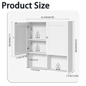 Bathroom Wall Cabinet, Medicine Cabinet with 2 Door and Adjustable Shelves,3-Tier Wood Hanging Storage Over The Toilet,White Wall Mounted Cabinet for Bathroom, Kitchen,Laundry Room Bathroom Wall Cabinet Medicine Cabinet with 2 Door and Adjustable Shelves3 Tier Wood Hanging Storage Over The ToiletWhite Wall Mounted Cabinet for Bathroom KitchenLaundry Room