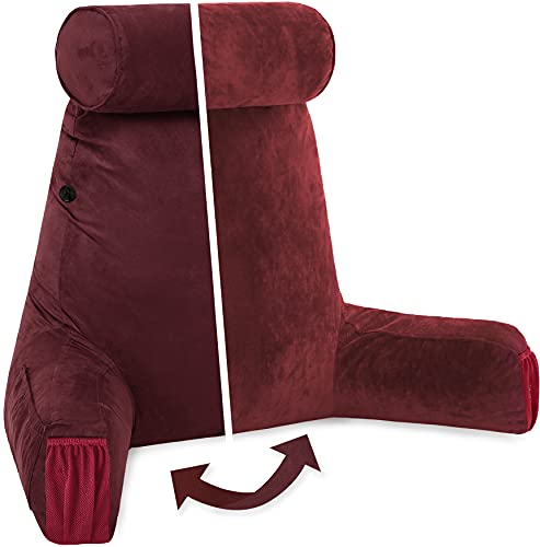 Husband Pillow Aspen Reading & Bed Rest Pillow (Arizona Maroon) with Arms