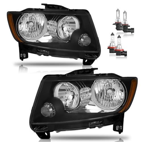 KarSpareHub Headlights for 2011-2013 Jeep Grand Cherokee 2011-2017 Jeep Compass [4-Door Sport Utility] Fits factory halogen light models ONLY (Bulbs included)