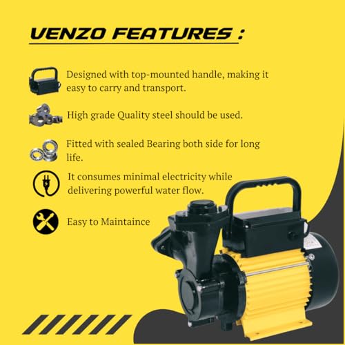 Image of VENZO 0.5 HP Self Priming Regenerative Water Pump | Golden Series | 100% Pure Copper Winding | High-Efficiency Monoblock Motor for Home, Garden, Overhead Tank | 1-Year Manufacturer Warranty
