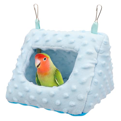 Image of Litewoo Winter Warm Plush Hanging Bird Nest Hammock for Parrots (Blue) | Warm plush, removable cushion, easy clean, metal hooks, for parakeets /cockatiels /budgies /lovebirds /finches, 7.1x6.3x5.5in