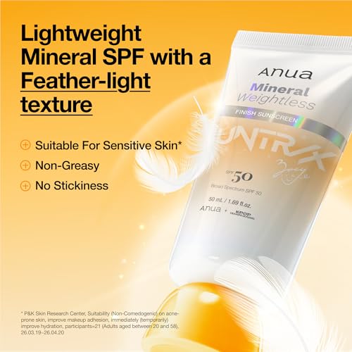 Image of Anua Mineral Weightless Finish Sunscreen SPF 50, Broad Spectrum, Zinc-Based for Sensitive Skin, Lightweight Hydrating Lotion Texture, Under Makeup, KPop Demon Hunters, Korean Skincare, 1.69 fl oz