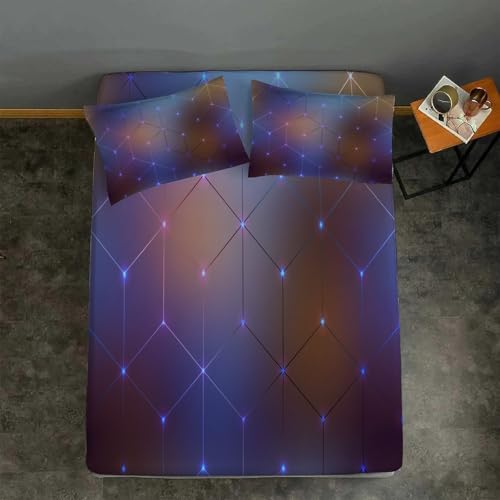 Sabana Bajera 150x190 GeometríA Sabanas Bajeras Estampadas Abstracto Sábana Bajera Ajustable Suaves, Elastico Funda Colchon con 2 Funda Almohada 50x80 cm, para Colchón de 30cm de Altura
