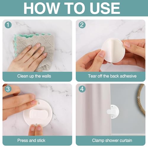10 Stück Duschvorhang Clips, Weiß Schutz-Spritzschutz-Clips Winddichte Schutz-Clips zum Halten Duschvorhang Selbstklebende Vorhang Clip für Dusche Hängend Camper Badezimmer