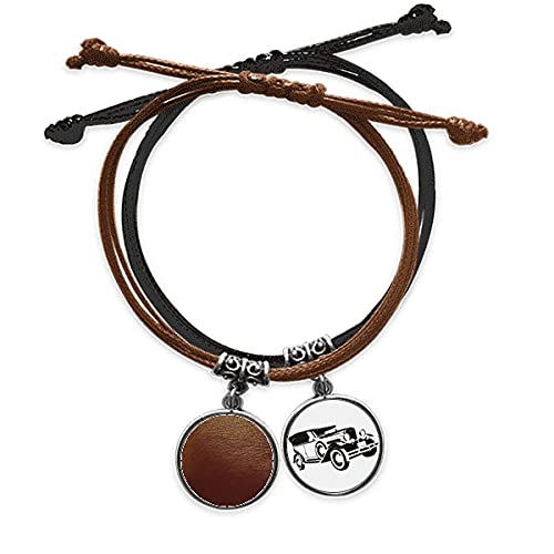 Bracelet cuir brun au design abstrait et chaine de main en corde tressée haut de gamme