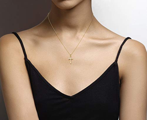 Miabella 7756 925 Sterling Silver Or 18Kt Yellow Gold Over Silver Italian Hammered Cross Pendant Chain Necklace 18 Inch Made In Italy thumb #1