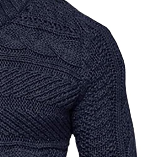 JEKE-DG Men's Turtleneck Zipper Front Knitted Sweater Slim Fit Cable Cardigan Sweater Casual Fashion Long Sleeve Sweaters4