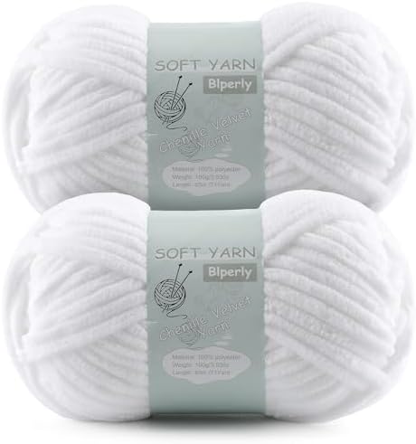 Chunky Chenille Yarn Velvet Soft Super Bulky Size 6 for Crocheting Knitting, Baby Blanket Yarn, 100g 71 Yds per Skein, Easy to Use for Scarves, Amigurumi, Crafts (2, Pure White)
