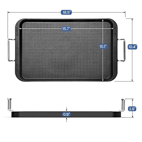 Dobadn Stove Top Flat Griddle, 18'' X 10'' Nonstick Double Burner Griddle Pancake Griddle For Gas Grill Or Electric Stovetop, Aluminum #TOP1