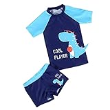 Kinder Junge Badeanzug Bademode Zweiteiliger Kurzarm UV-Schutz Bade-Set T-Shirt Badeshorts mit Badekappe (Blue, 98-104CM)