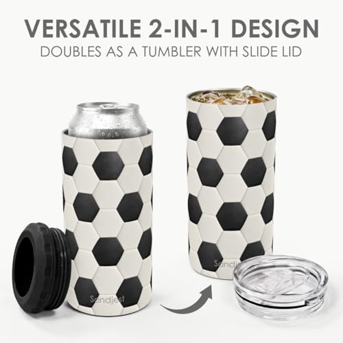 Image of Soccer Can Cooler 12oz - Travel Mug Cups - Stainless Steel Insulated for Players Men Brother Buddy - Tumbler Cans Koozie, Sport Gift for Birthday, Christmas