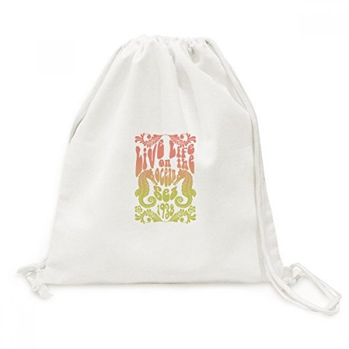 Sac à cordon motif hippocampe en toile résistante idéal shopping
