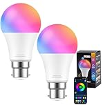 Quwem Smart Bulb Bayonet B22, 2 Pack 10W 800LM Colour Changing WiFi Light Bulb RGB Dimmable Warm White LED Lightbulb App or Voice Control Works with Alexa and Google Home Assistant 2700K-6500K