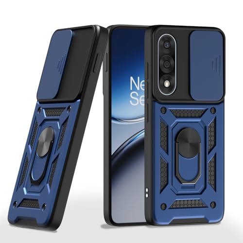 Image of Pikkme Back Cover for OnePlus Nord 5 5G | Sliding Camera Shield with Ring Stand | D10 Full Camera Protection Bumper Case (Blue)