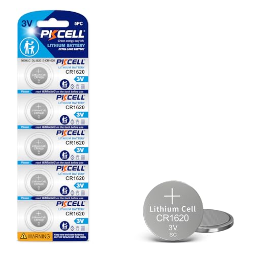 PKCELL 5 Pack CR 1620 Batteries CR1620 Lithium Battery 3V