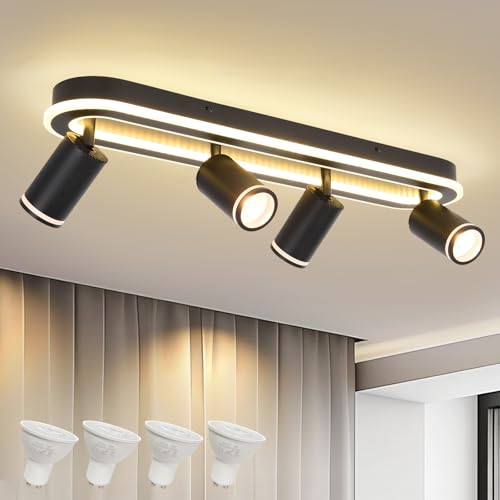 LED 4 Light Track Lighting Spotlight Kit, Black Ceiling Spotlights,