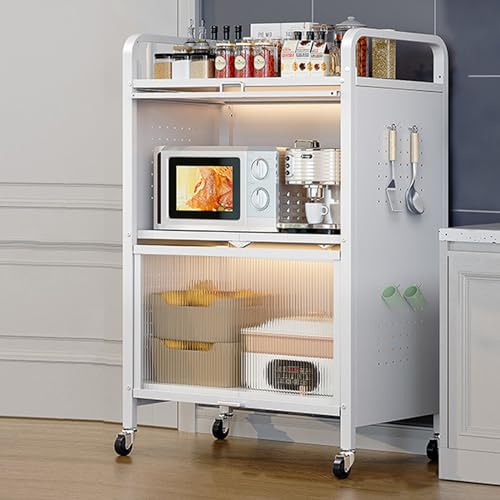 Étagère de cuisine avec double porte rabattable pour ranger le micro-ondes
