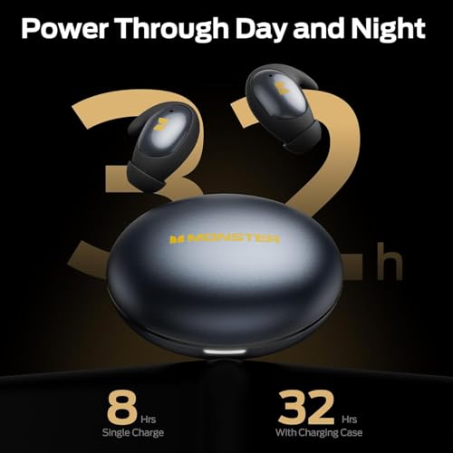 Image of Monster Sleep Ear100 Ear Buds, Sleep Headphones with Stereo Sound, Design for Side Sleeper, 32H Playtime, Bluetooth 6.0, ENC Noise Cancelling, IPX6 Waterproof Mini Earbuds, Black