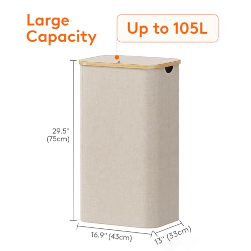 Lifewit 105L Large Laundry Basket with Lid, Removable Bags, Beige - Image 3