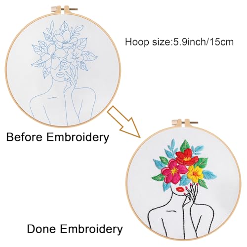 Image of Louise Maelys Flower Woman Embroidery Kit for Beginners DIY Gift Set | Cross Stitch Kits with Complete Set for Creative Hobbies, Needlepoint Kit for Adults to Enjoy DIY Crafts and Home Decor
