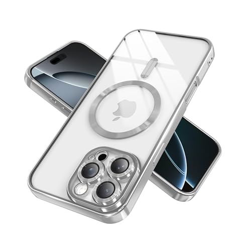 IAIYOXI Magnetic Clear Case for iPhone 12 Pro Max with Full Camera Lens Protection,Compatible with MagSafe,Plating Soft TPU Phone Case,Anti-Scratch Shockproof Slim Cover for Women Gilrs Men - Sliver