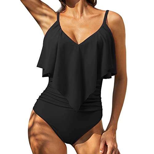 Bañadores Mujer Reductores Una Pieza Bañador Trajes de Baño con Escote en V Bandeau Sin Espalda Push Up Ropa de Baño Manga con Volantes en V Fruncido Traje de Bañode Una Pieza
