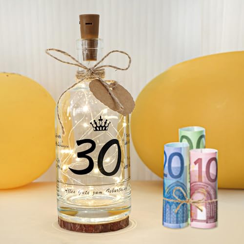Seutgjie 30 Geburtstag Frau Mann Geschenk Geldgeschenke LED Flaschenlicht mit Spr&uuml;che Personalisiertes Geschenk